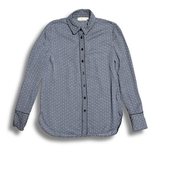 TORY BURCH Women's Gemini Link Print Button-Down Shirt - Grey/ White, Sz 2 - Picture 6 of 11